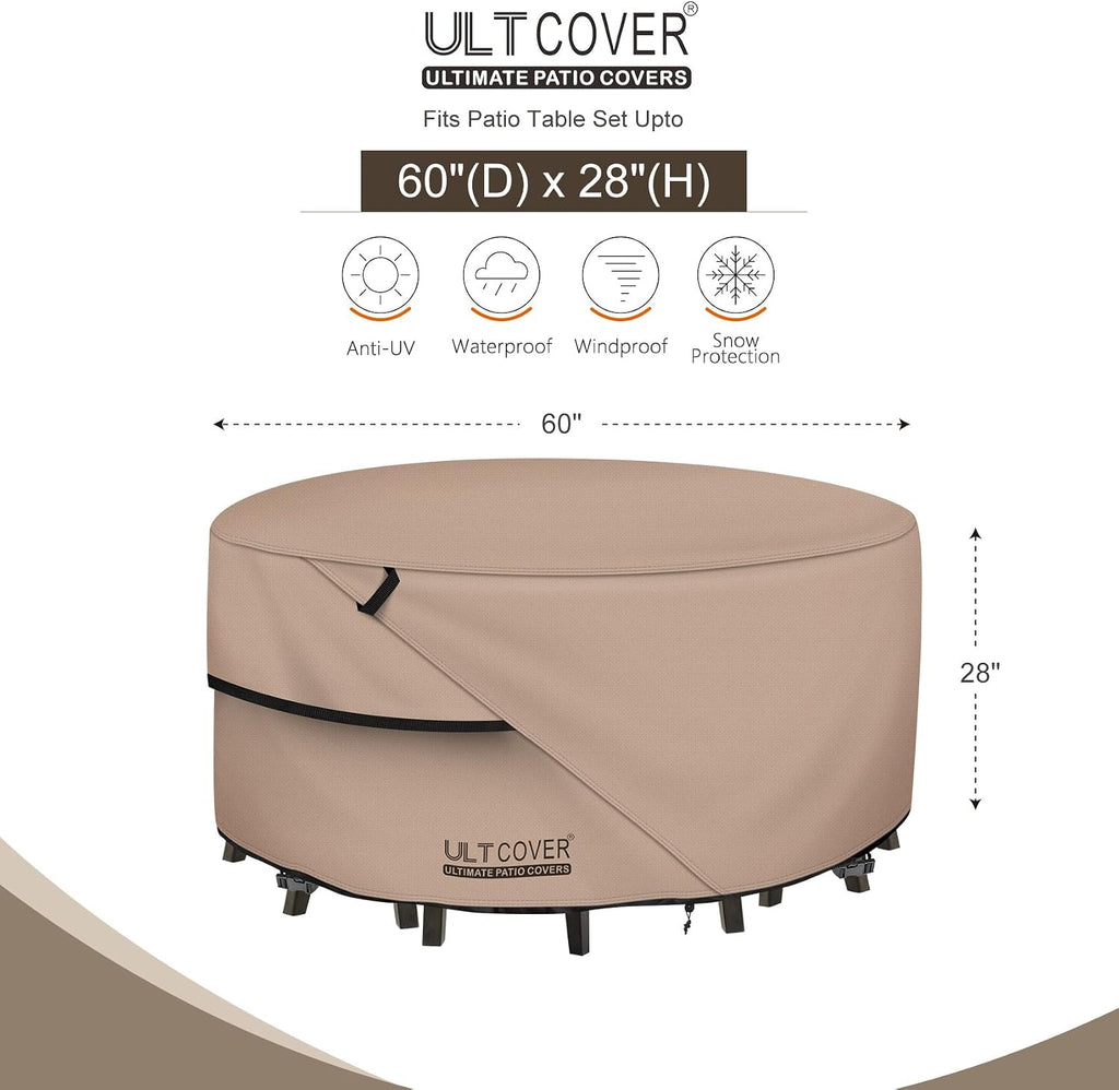 Round Patio Table and Chair Set Cover - Outdoor Heavy Duty 600D Waterproof Furniture Cover 60 inch