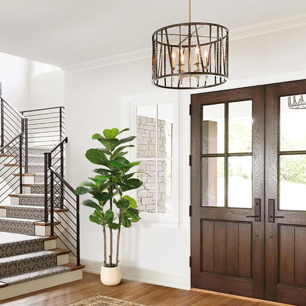 5ft Artificial Fiddle Leaf Fig Tree with White Planter