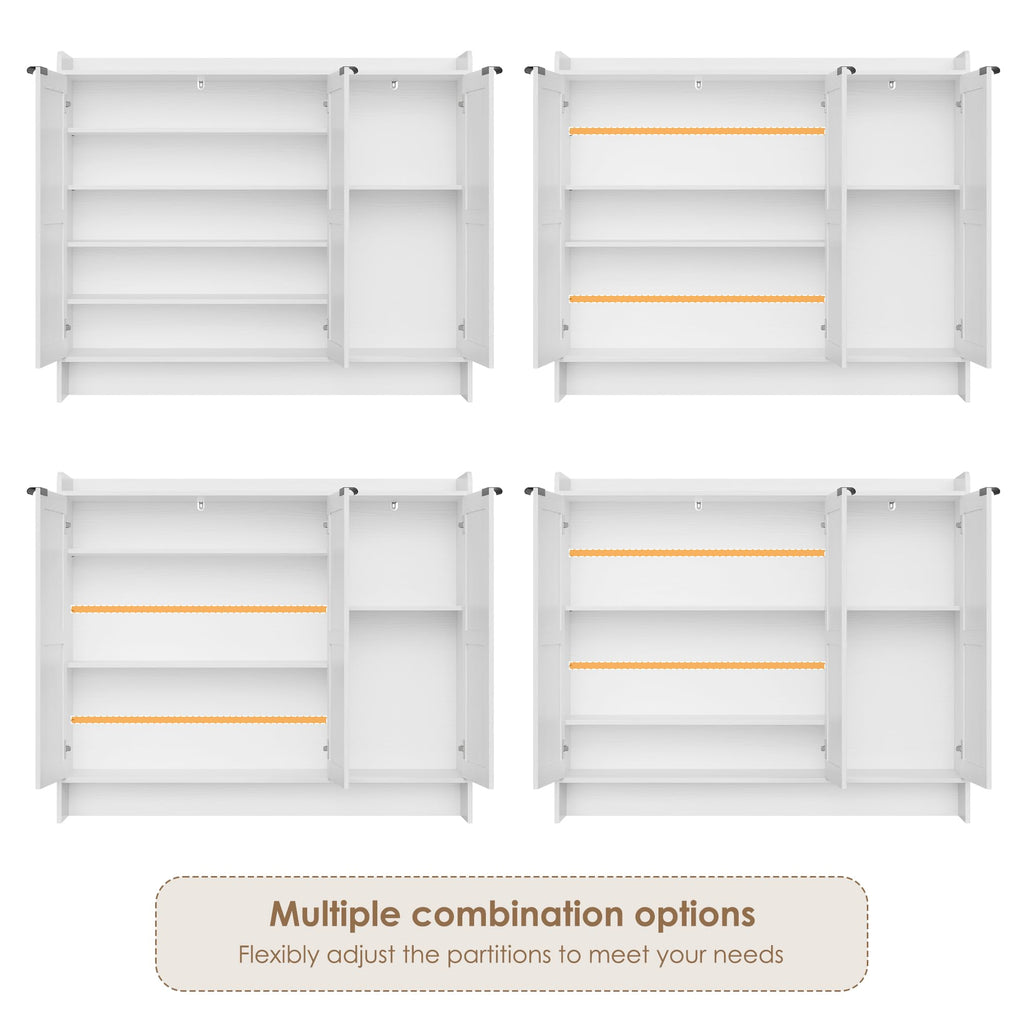 Farmhouse Shoe Cabinet with Doors, 4 Adjustable Shelves, White