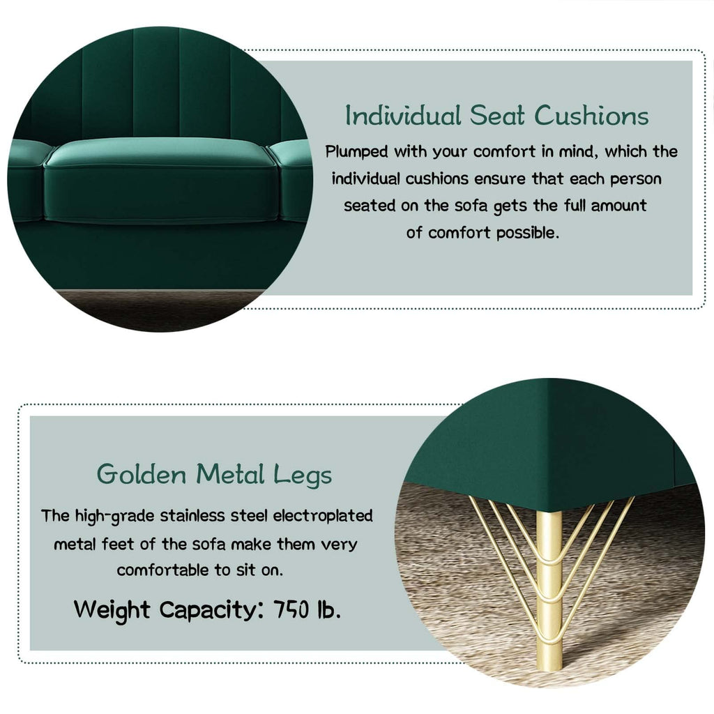 Emerald Green Couch Sofa, 83" Mid-Century Modern Tufted Chesterfield Sofa with Flared Arms and Removable Cushions