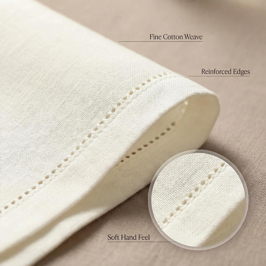 Cloth Napkins Ivory Hemstitch Dinner Napkins Set of 12 (20X20) 100% Cotton Absorbent Washable Durable Reusable Ideal