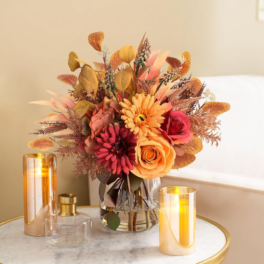 Artificial Fall Flowers Bouquet for Decoration, Fall Fake Silk Flower Arrangements Faux Autumn Flowers Fall - Set of 16