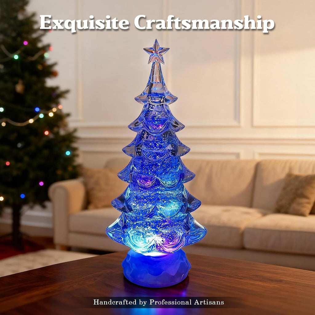 Snow Globe Christmas Tree - 12.4" Lighted Christmas Snow Globe Lantern with Color Changing LED, Battery/USB Operated