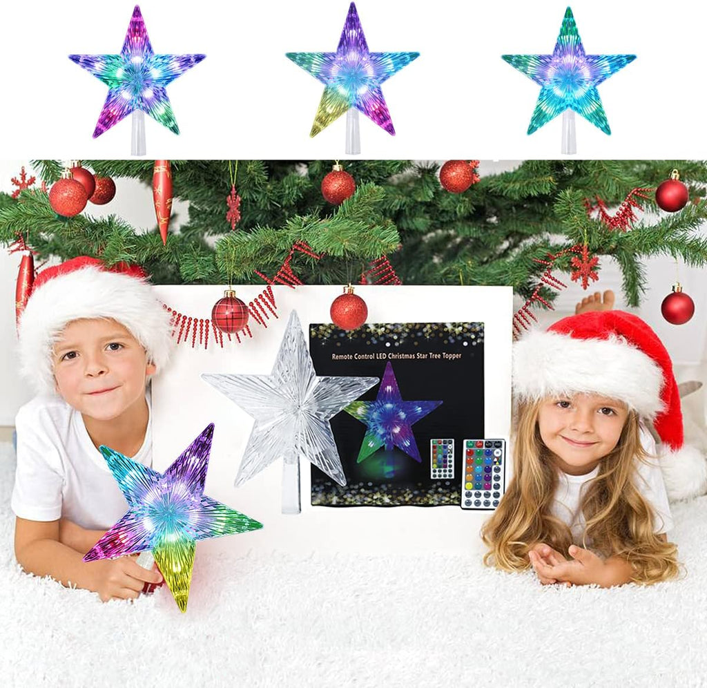 Christmas Tree Topper, LED 24 Modes Color Changing 9.5" Christmas Tree Toppers Star Lighted, Remote Controller
