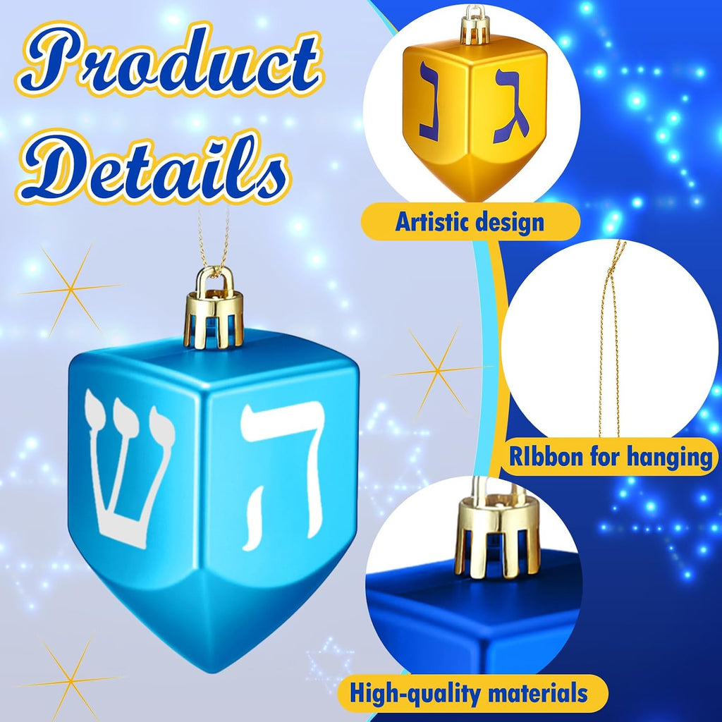 Hanukkah Hanging Ornaments for Tree Jewish Dreidel Ornaments Small Hanukkah Chanukah Dreidel Tree - Set of 24