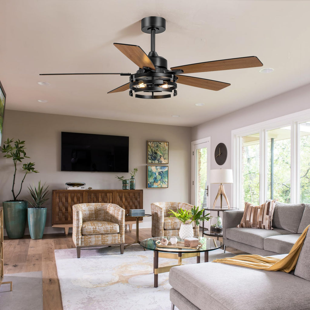 52 Inch Ceiling Fan with Light and Remote Control, Rustic Farmhouse Ceiling Fans with LED Lighting for Indoor and