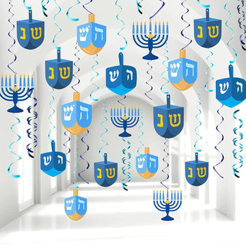 Hanukkah Dreidel Hanging Swirl Decorations Dreidel Hanging Decor for Hanukkah Party Supplies Chanukah Home - Set of 44