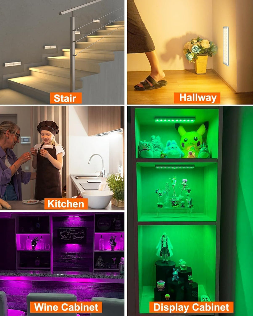 Under Cabinet Lighting Wireless, RGB LED Closet Lights, 4 Pack