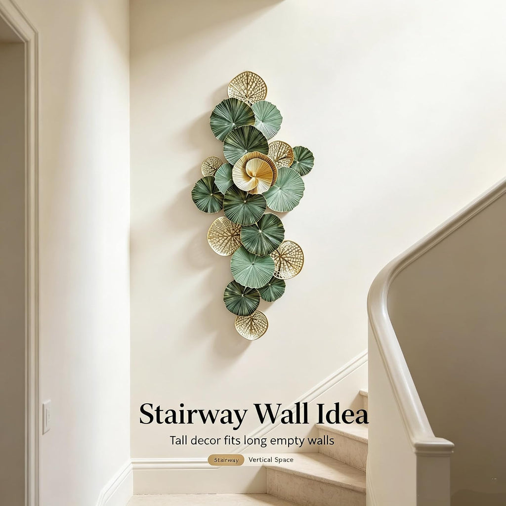 Large Metal Wall Art Decor, 3D Abstract Lotus Leaves Wall Handcrafted Modern Decoration Outdoor, Entryway 52" x 24"