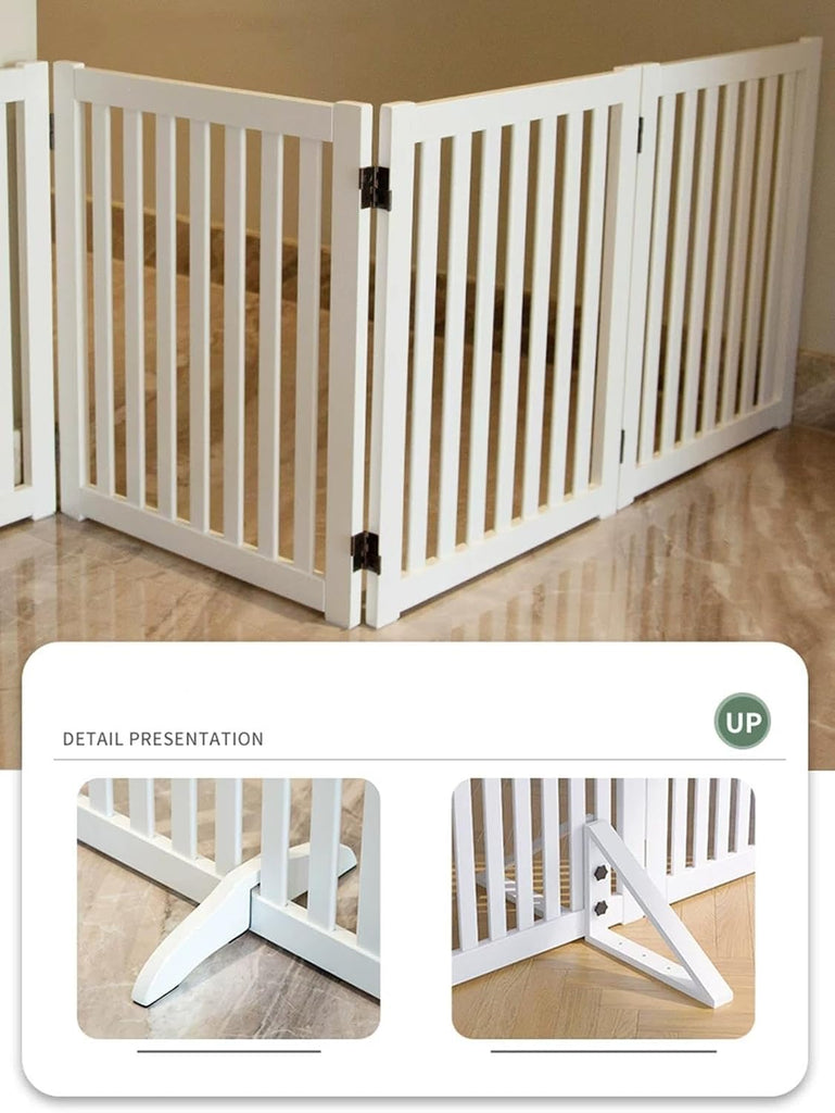 Wooden Free Standing Dog Gate, White Step-Over Pet Barrier