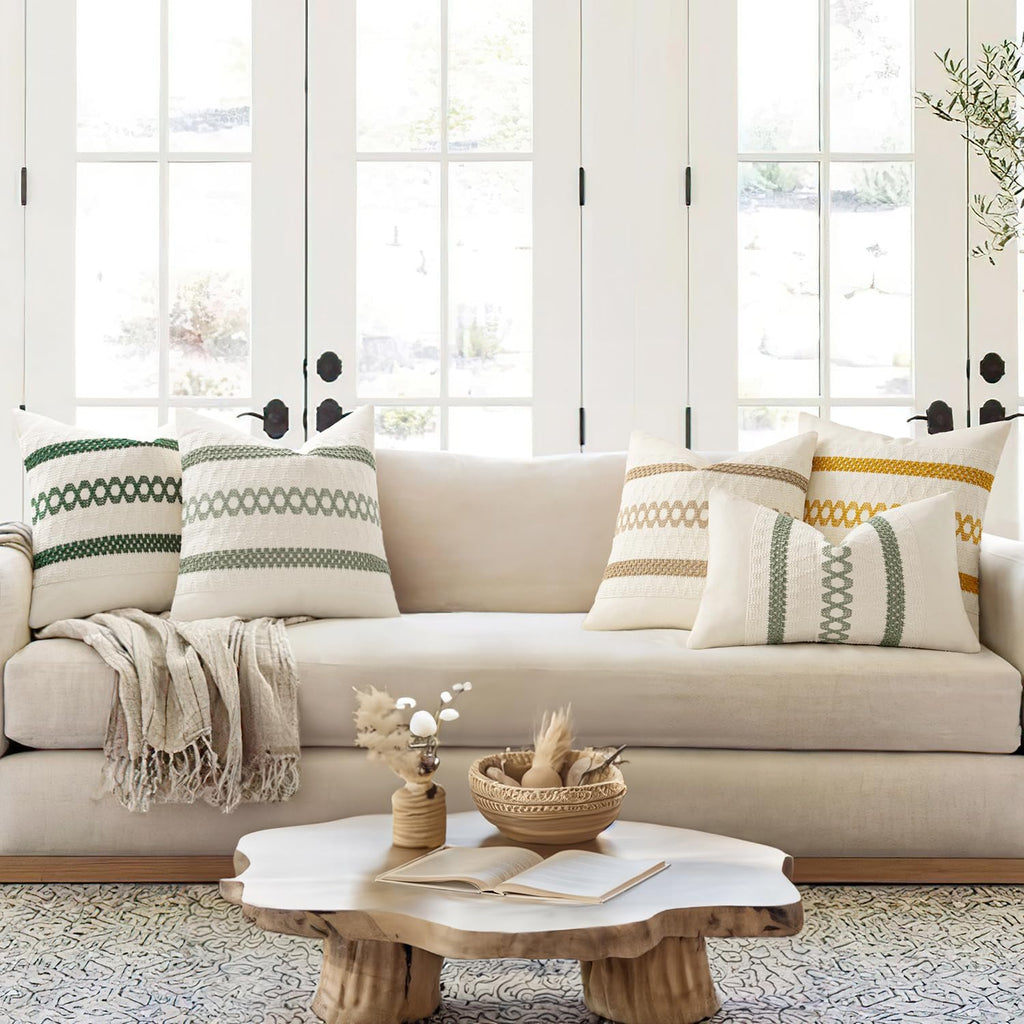 Set of 2 Sage Green Boho Decorative Lumbar Pillow Covers 12x20 Inch Farmhouse Rustic Couch Throw Pillows Modern