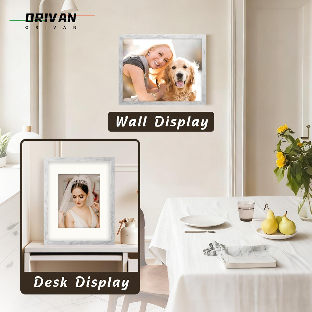 11x14 Picture Frame Wood Display Picture 8x10 with Mat Vintage White