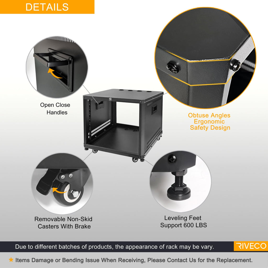 15U Network & Audio Rack with Feet & Wheels, Obtuse Angel Server Rack Cabinet, Rolling Studio Rack Case with