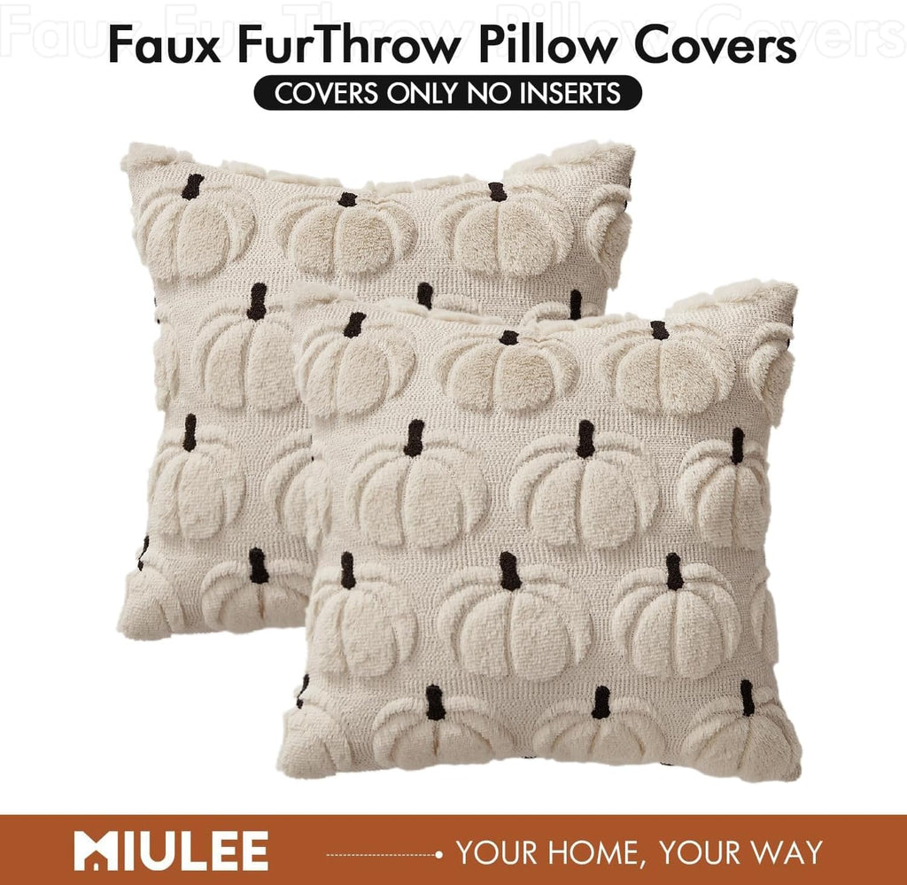 Fall Pumpkin Pillow Covers Fall Decor Beige Pumpkin 18x18 - Set of 2