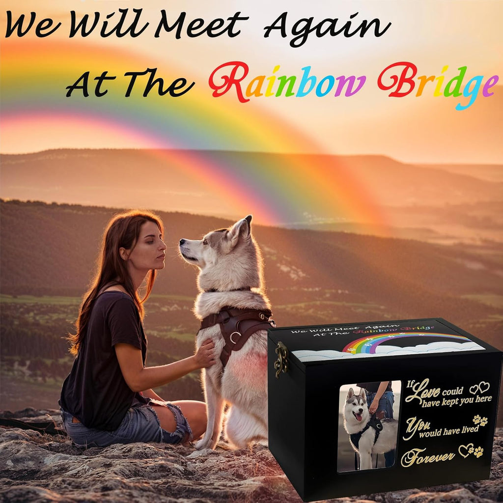 Solid Wood Large Dog Urn for Ashes, Pet Memorial Rainbow Bridge Urn