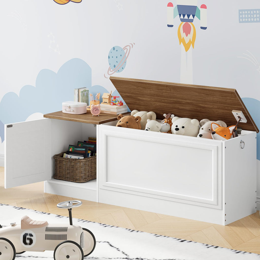 Storage Bench, 47.2" Wooden Toy Box, Toy Chest with Safety Hinge, Farmhouse-Style Storage Chest, Entryway Bench