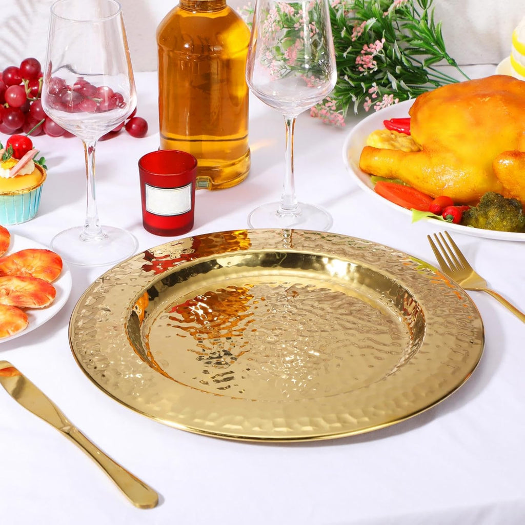 Packs 13 Inch Charger Plates Stainless Steel, Gold - Set of 12