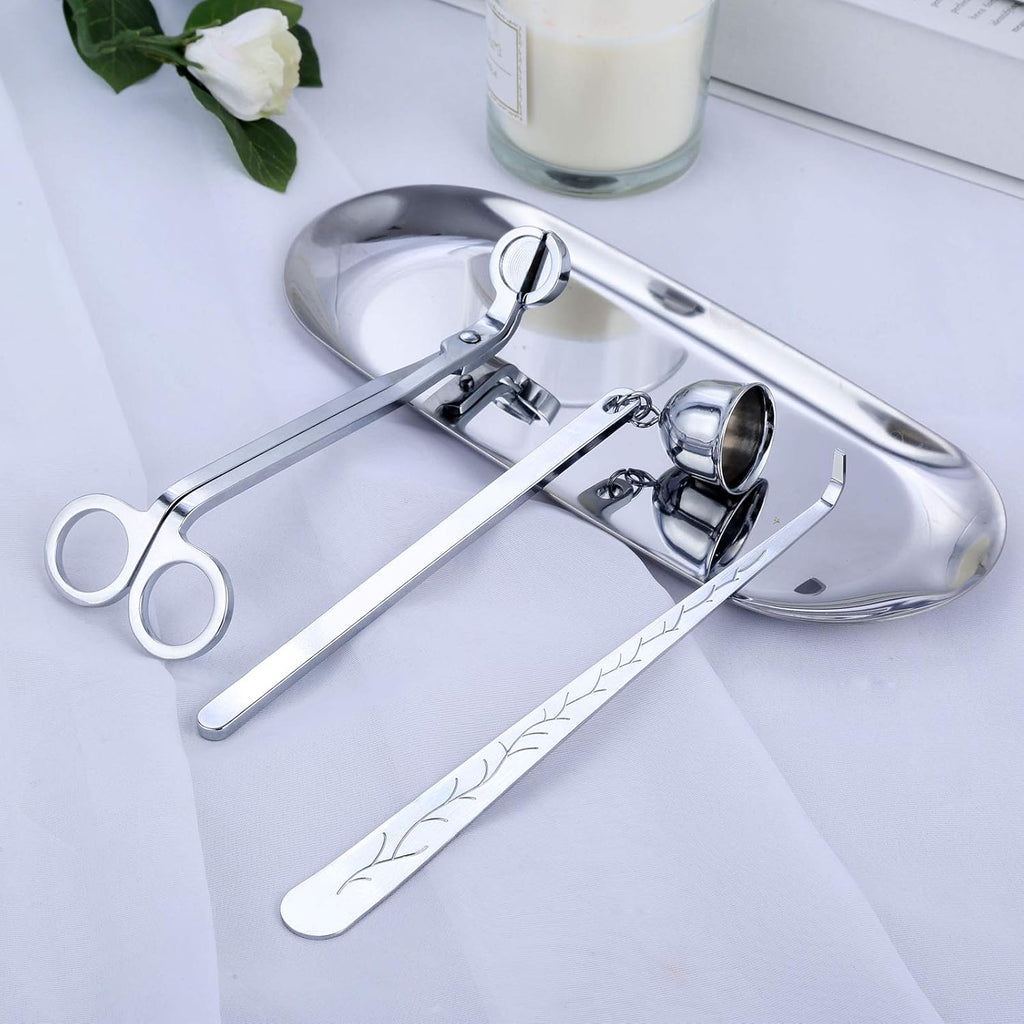 4-in-1 Stainless Steel Candle Care Kit for Candle Lovers, Silver - Set of 4