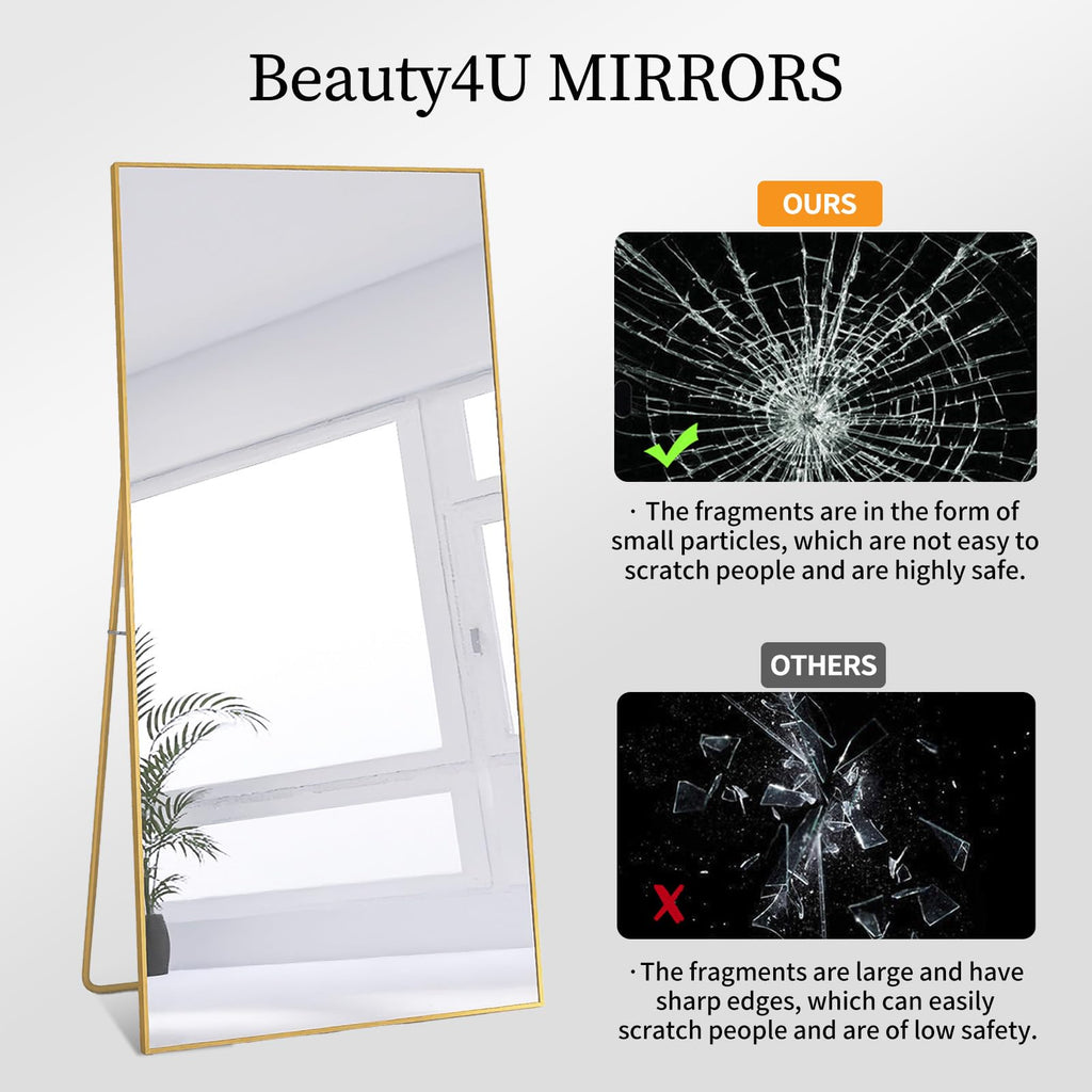 71" x 32" Full Length Mirror with Stand, Gold Large Floor Mirror