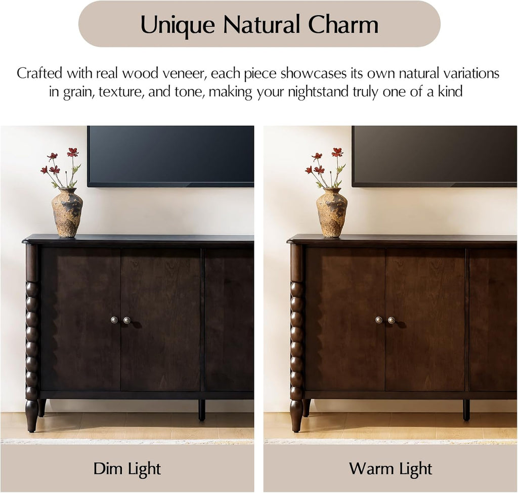 60" Sideboard Cabinet with Spindle Design, Transitional Storage Cabinet with 4 Doors, Adjustable Shelves