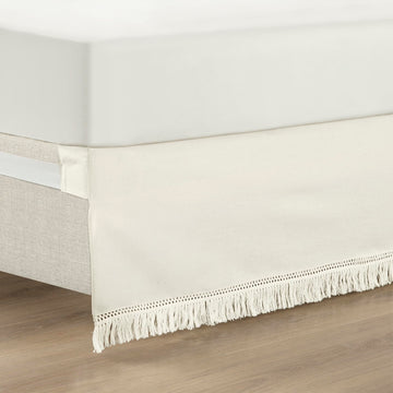 Boho Fringe 15-Inch Tailored Drop Easy Fit Bed Skirt Queen Size Single 60" W x 80" L +15" White - Queen Bed Skirt