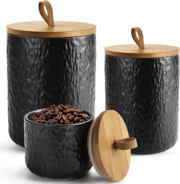 Ceramic Canister Set Countertop, 3 Airtight Food Storage Containers, Modern Coffee Storage Jars for Flour, Sugar - Set of 3