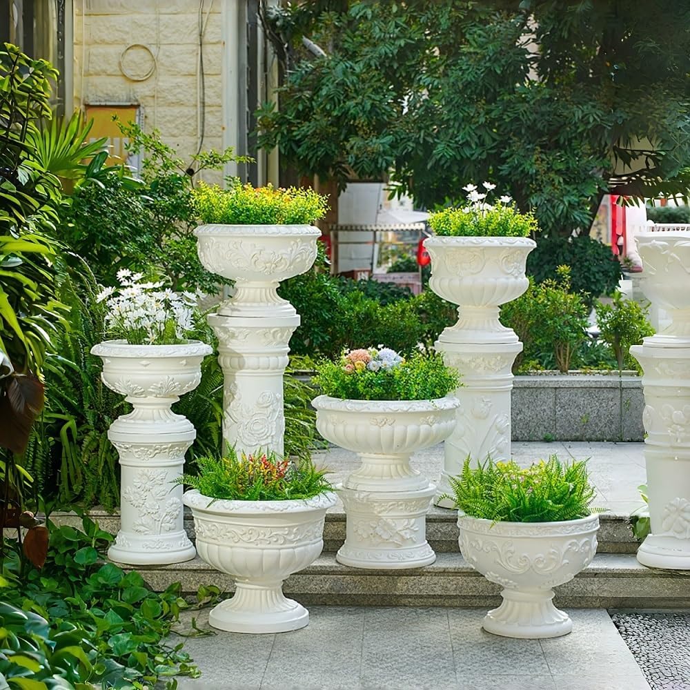 Elegant Roman Column Pedestal - Magnesium Oxide Garden Planter Urns for Villas, Courtyards & Weddings, Retro Outdoor