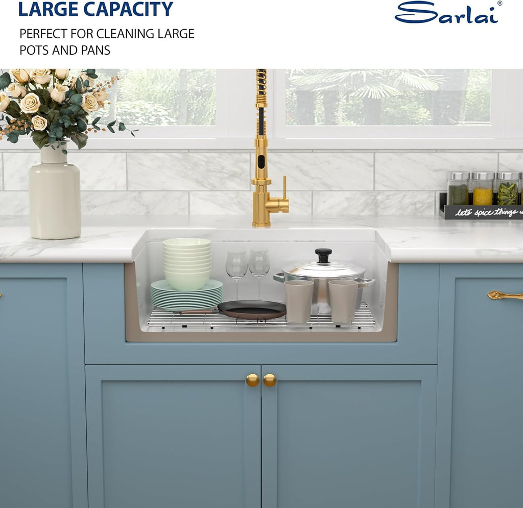 33 White Farmhouse Sink - 33 Inch White Kitchen Sink Curved Apron Front Ceramic Porcelain Fireclay Single Bowl Farm