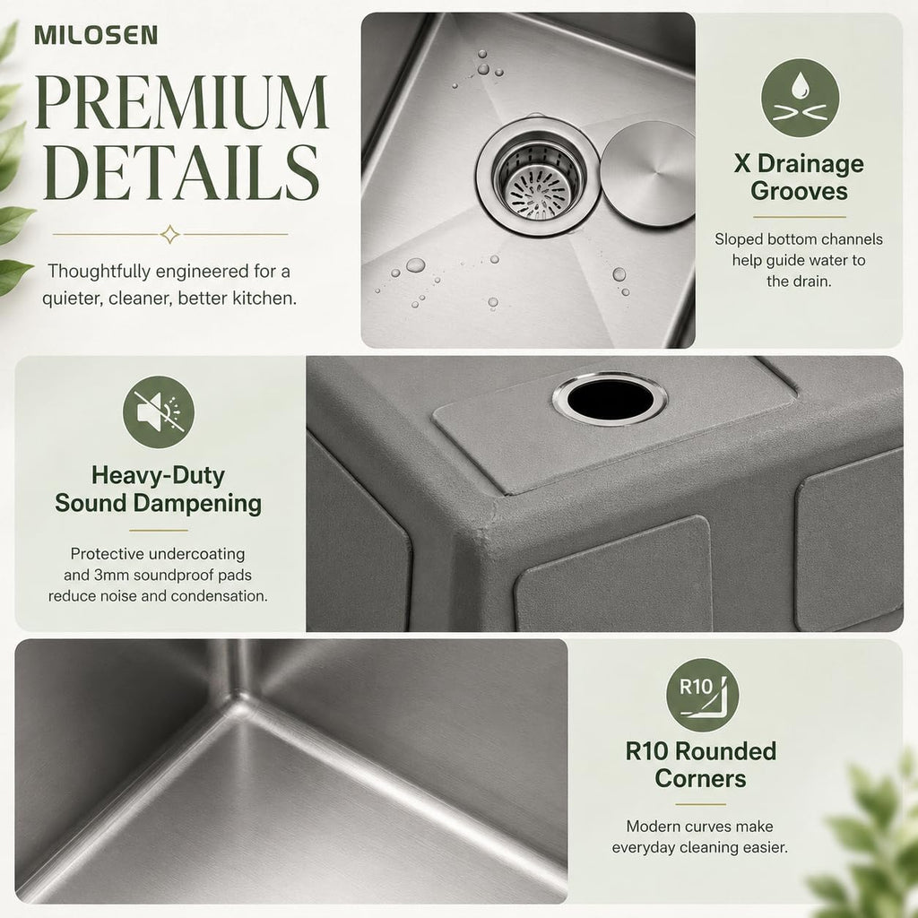 30''x18'' Double Bowl Undermount Kitchen Sink, T304 Stainless Steel 50/50 Workstation Sinks with 10'' Deep Basins &