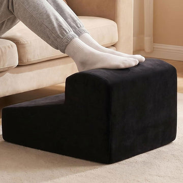 Modern Foam Filled Foot Stool, Soft Lightweight Pouf Ottoman Floor Rest Desk, Small Spaces, (Black)