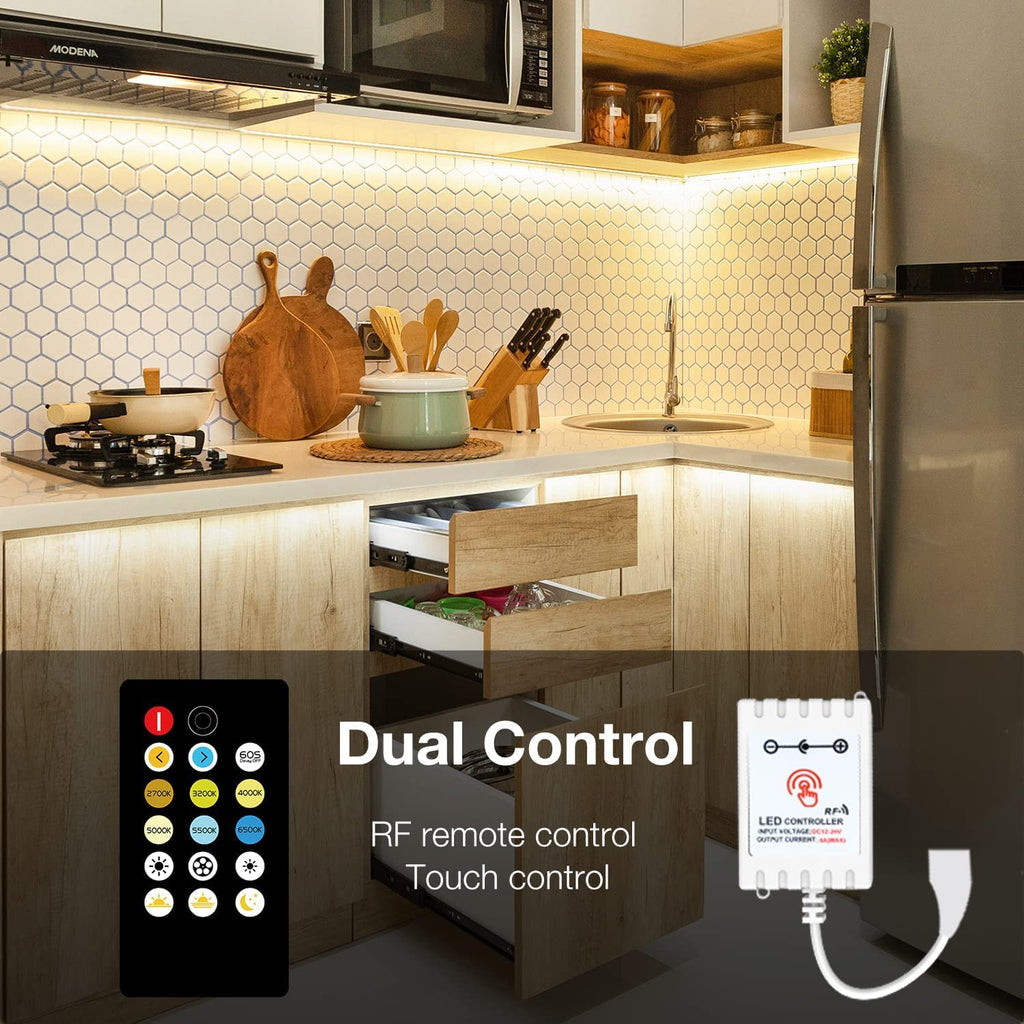 Under Cabinet Lighting kit, 6 PCS LED Strip Lights with Remote, Dimmer and Adapter, Dimmable Cabinet,Counter,TV