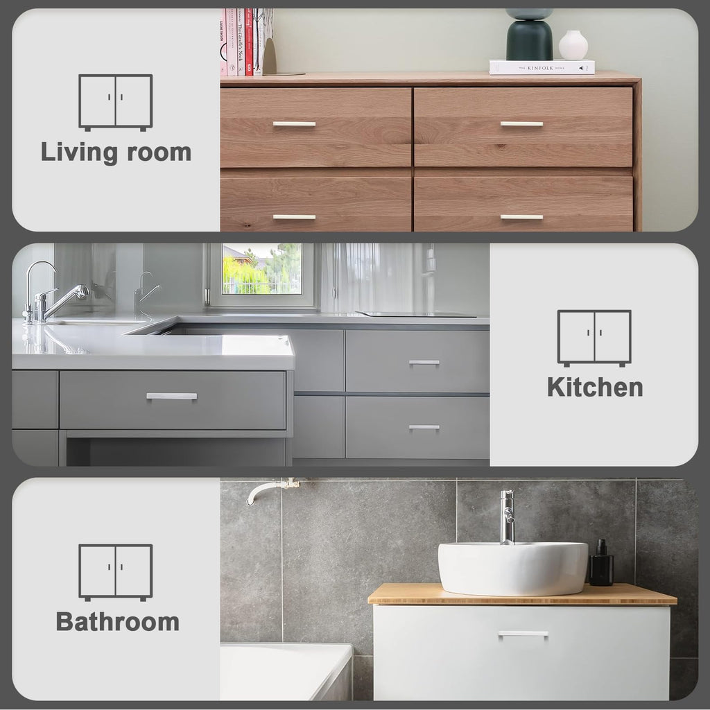 6 Pack Hole Centers 3.75inch Brushed Satin Nickel Kitchen Cabinet Pulls,Stainless Steel Drawer Handles,Square Corner