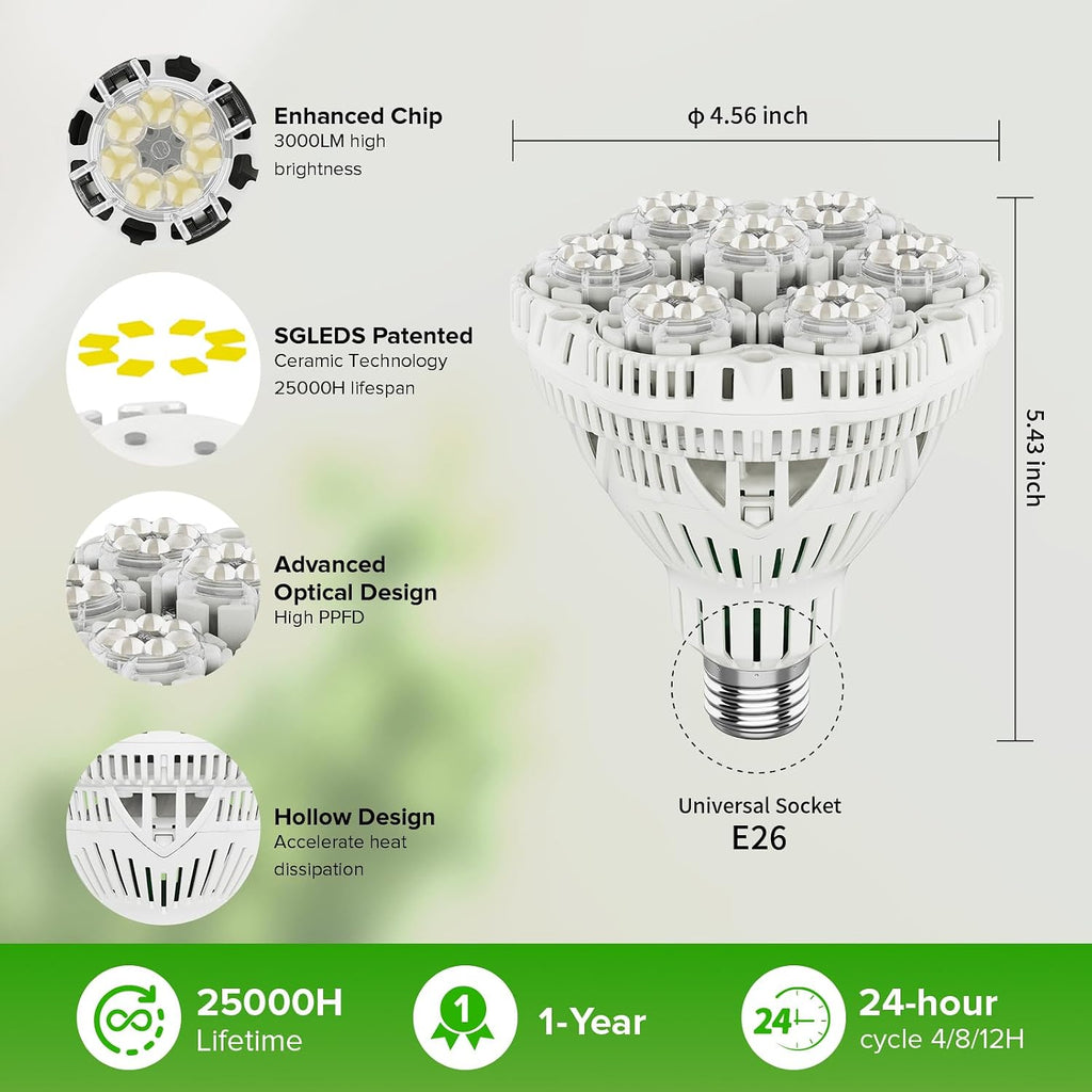 40W Hanging Grow Light Bulb with Remote, E26 Plant Light