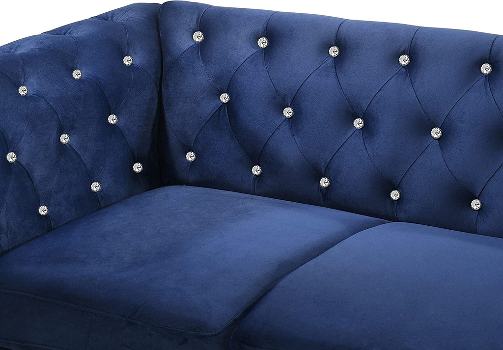 Glam Emma Two Seater Chesterfield Style Loveseat for Small Spaces with Crystal Button Tufts, Royal Blue