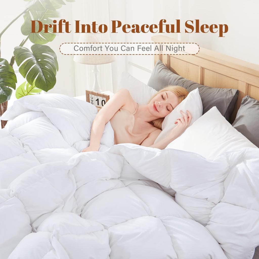 King Size Feather and Down Fiber Comforter Insert, 100% Cotton Cover