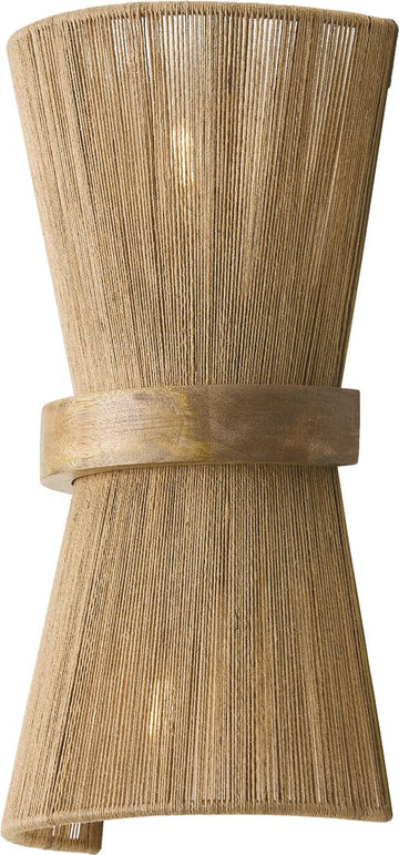 Lighting Maya Modern Mango Wood and Hand-Wrapped Natural Jute Rope Wall Sconce, 2-Light 120 Total Watts, 16"