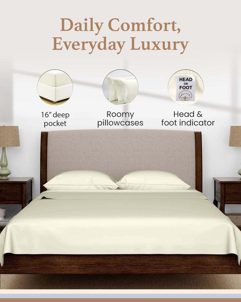 100% Egyptian Cotton RV King Sheets 72 x 80, 4 Piece Camping Sheets, Ivory