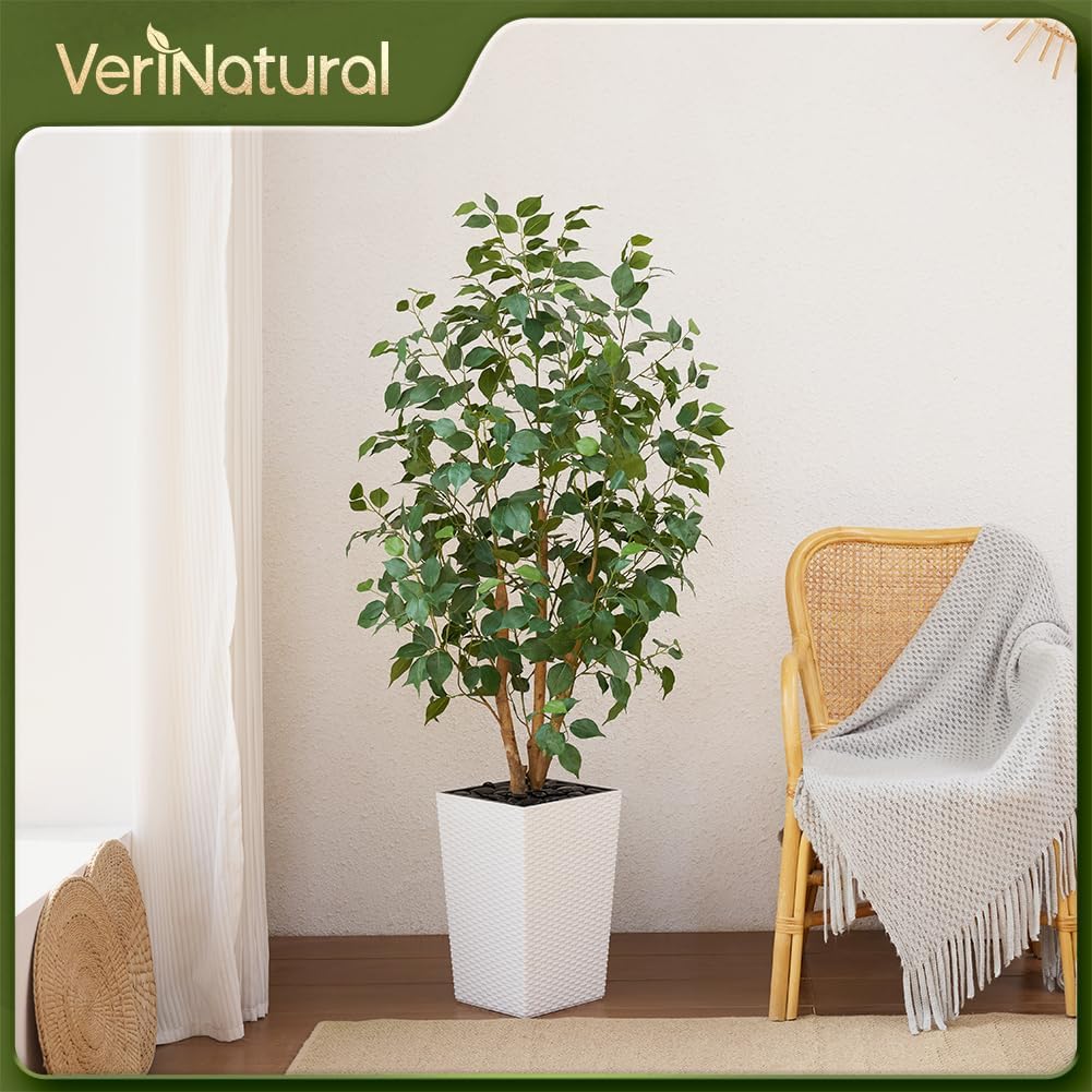 5ft Artificial Ficus Tree,UV Resistant Tall Faux Tree