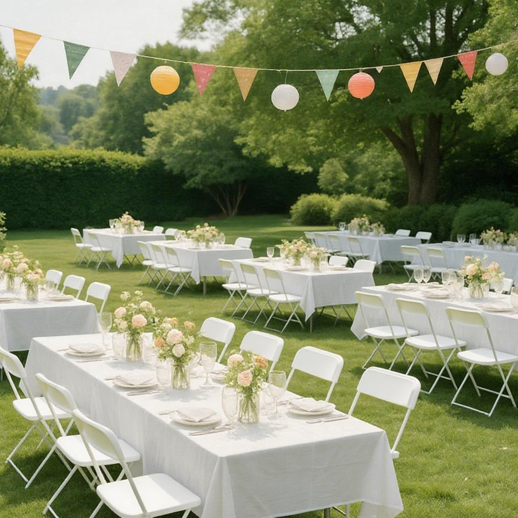 80 Pack White Plastic Folding Chairs with Steel Frame