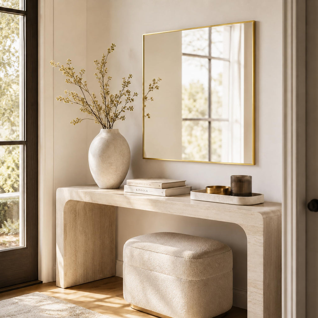 30x30 Inch Brushed Gold Square Bathroom Vanity Mirror