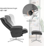 Modern Reclining Swivel Lounge Chair and Ottoman — Grey Faux Leather