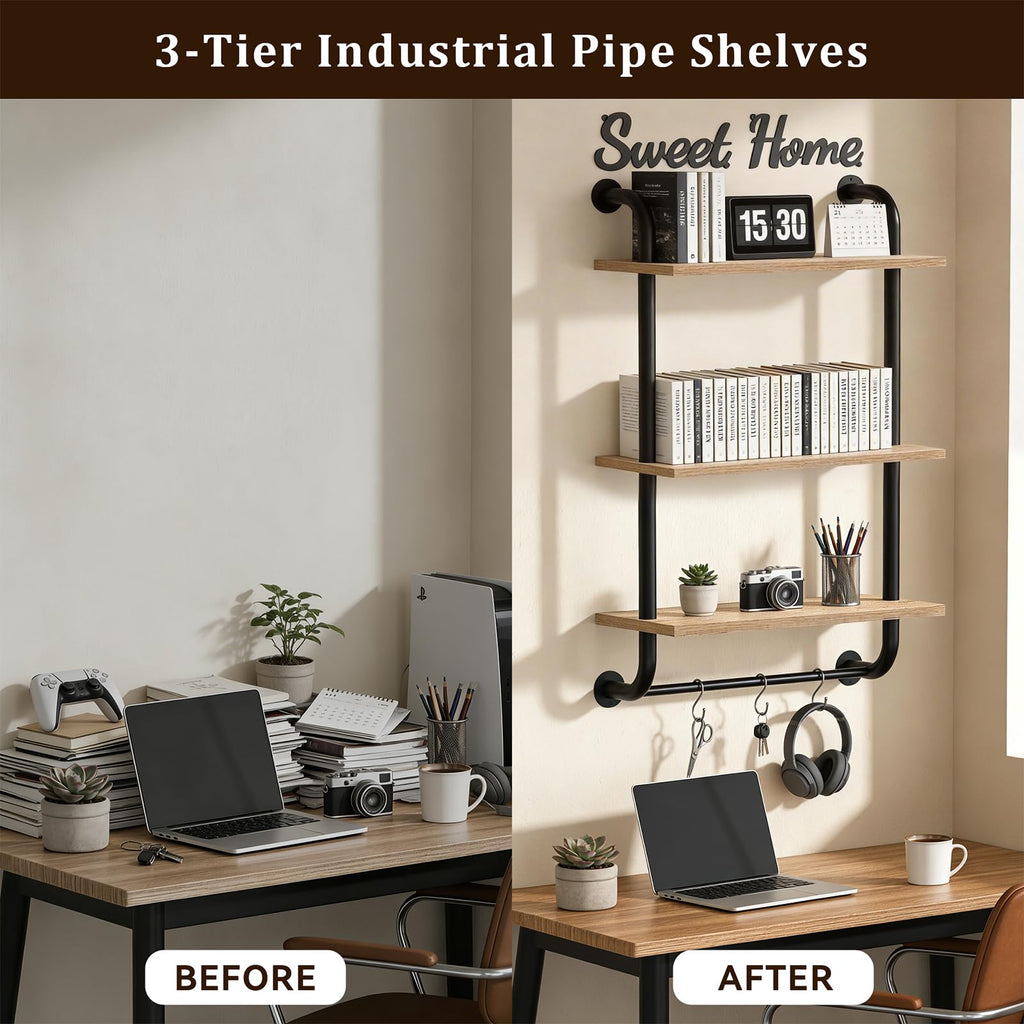 3 Tier Wall Shelves Over Toilet Rustic Industrial Floating Shelf