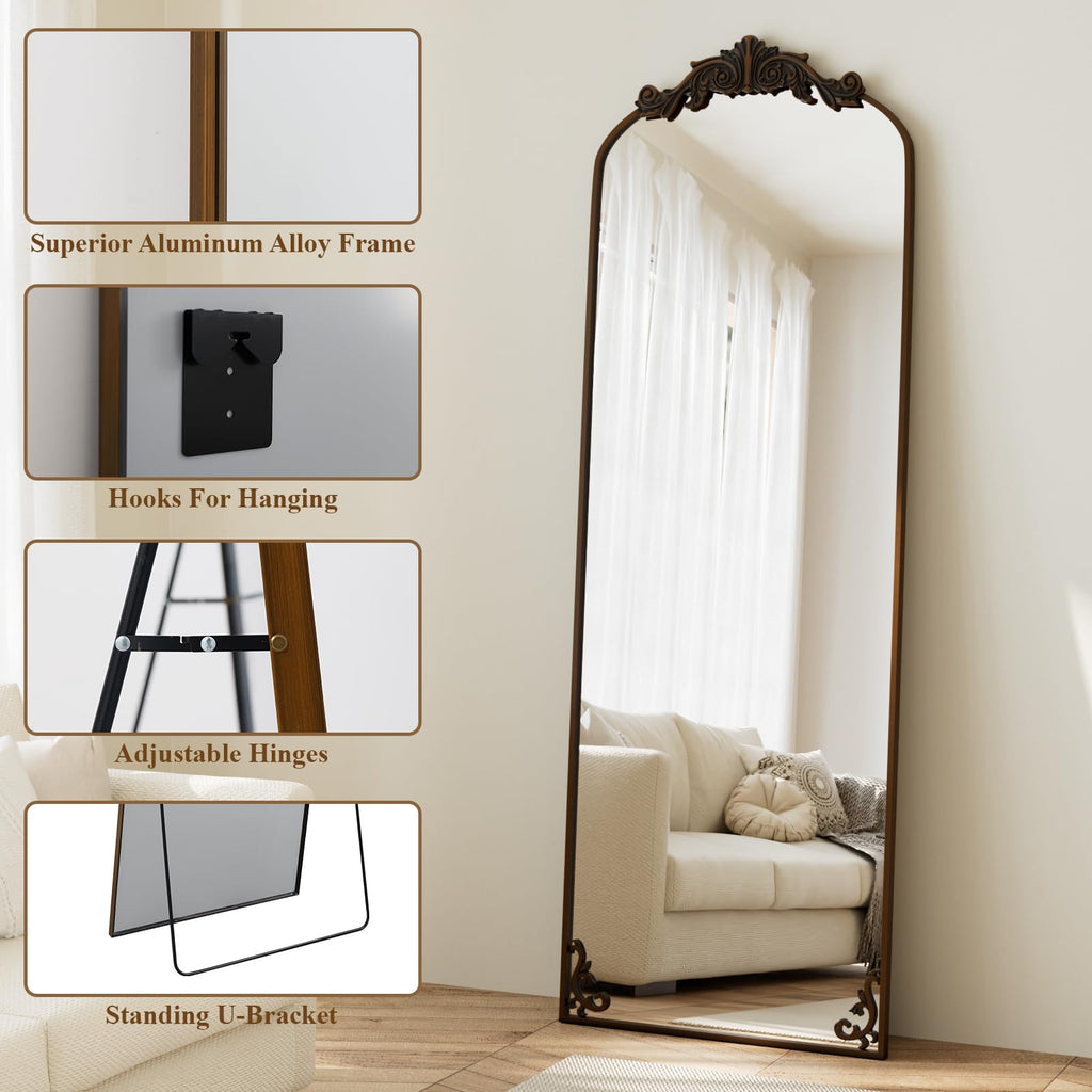 64"x21" Vintage Full Length Mirror, Arched Standing Mirror