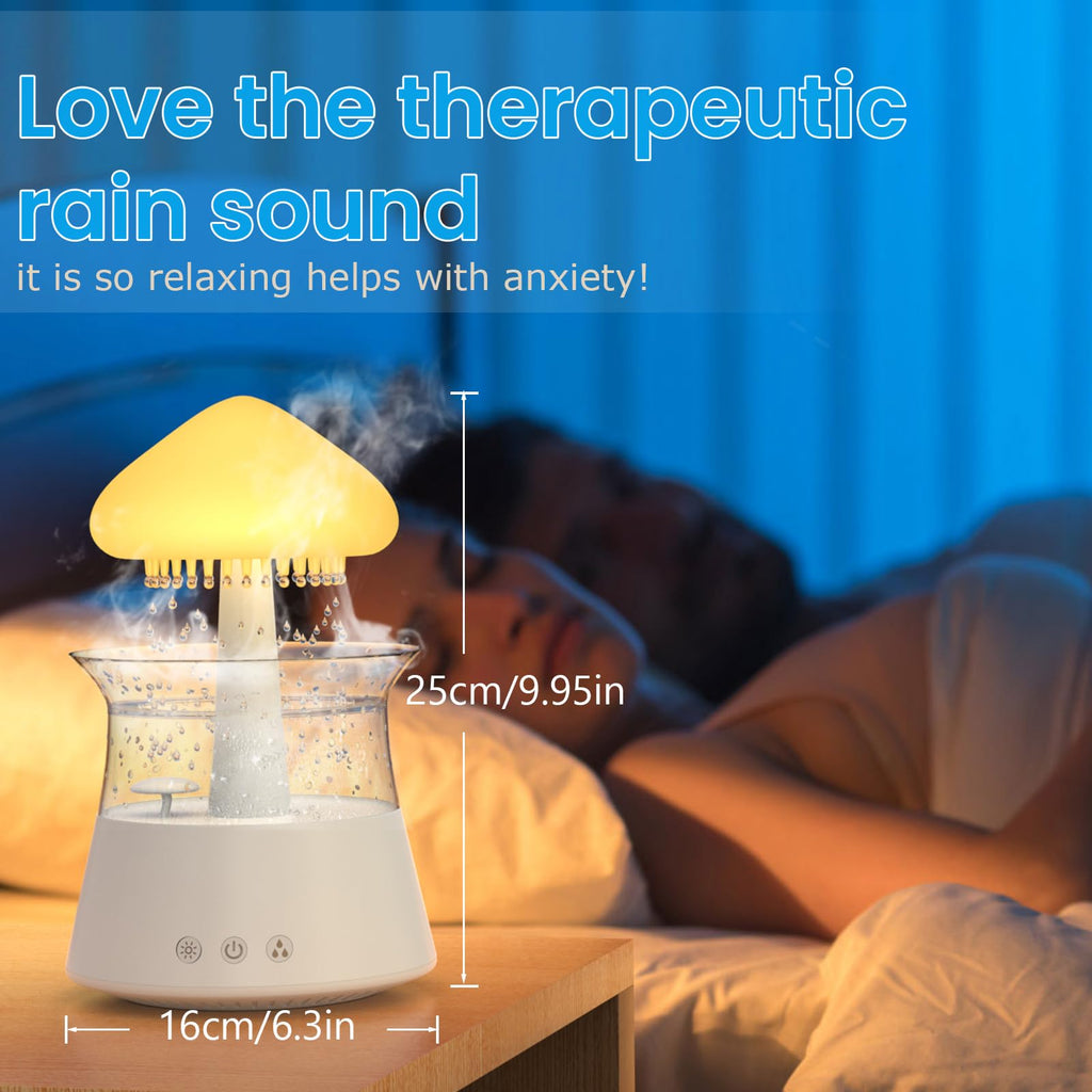 Cloud Humidifier Rain Water Drip Diffuser Humidifier with Remote Waterfall Lamp Mushroom Humidifier Rain Sounds White