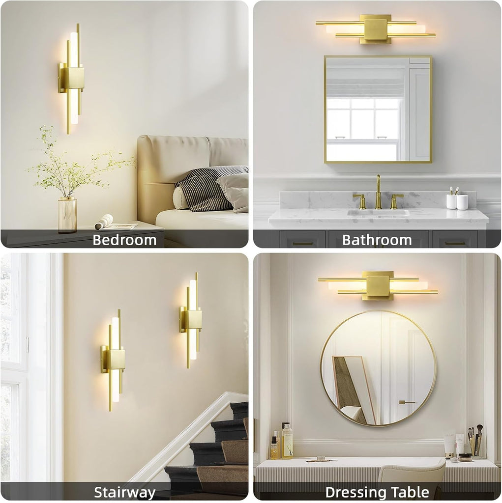 LED Wall Sconces Set of Two,3000K Warm Light Acrylic Brass Gold Wall Sconce