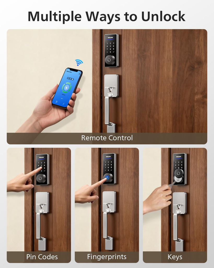 Wi-Fi Smart Deadbolt with 2 Handles, Front Lock Set with Gateway
