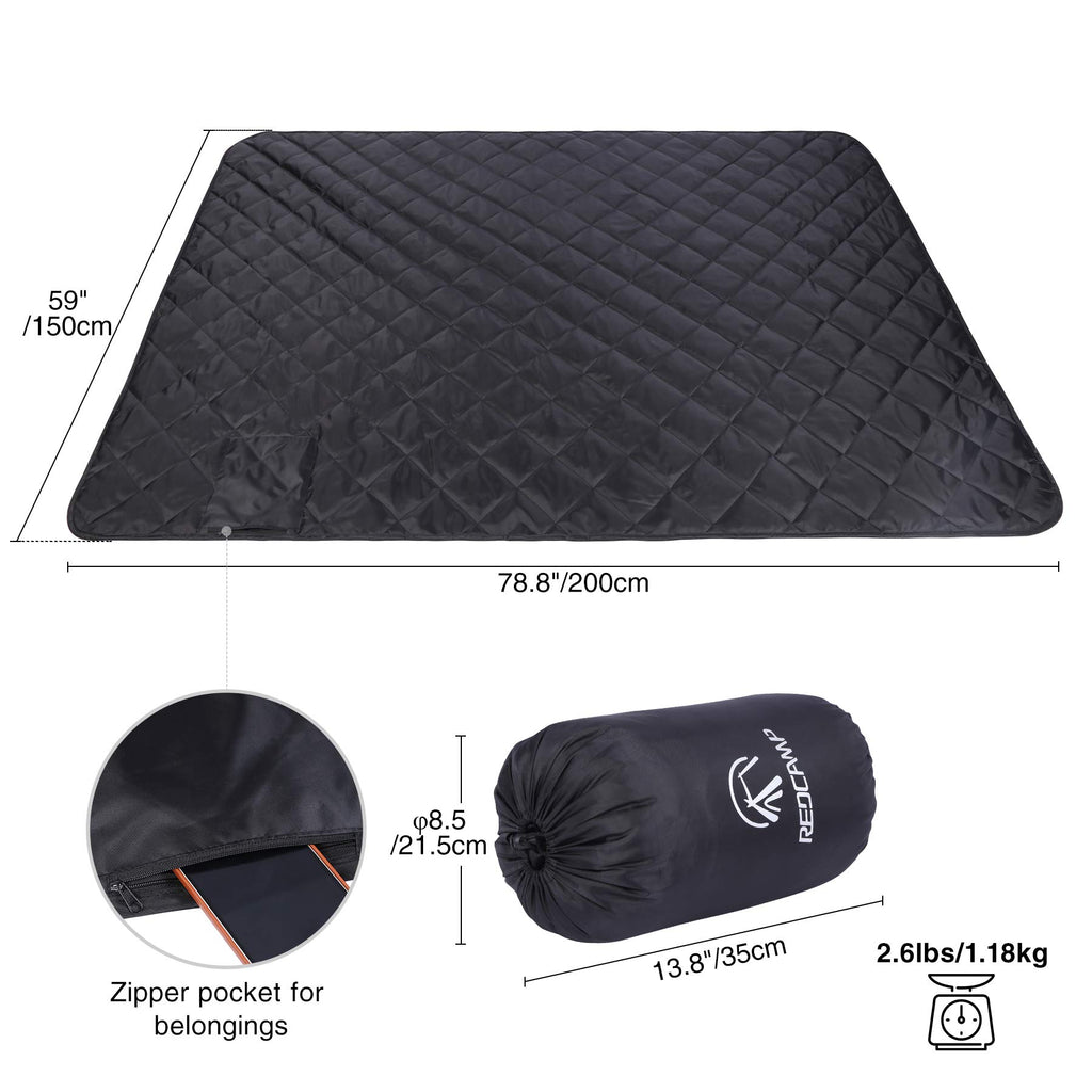 Large Camping Blanket with Sherpa Lining, Black 79"x59"