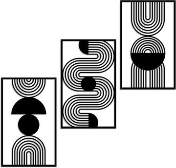 Abstract Metal Wall Art Black Bathroom Wall Decor Mid Century Modern Wall Art Bedroom Bathroom (17x9.8in) - Set of 3