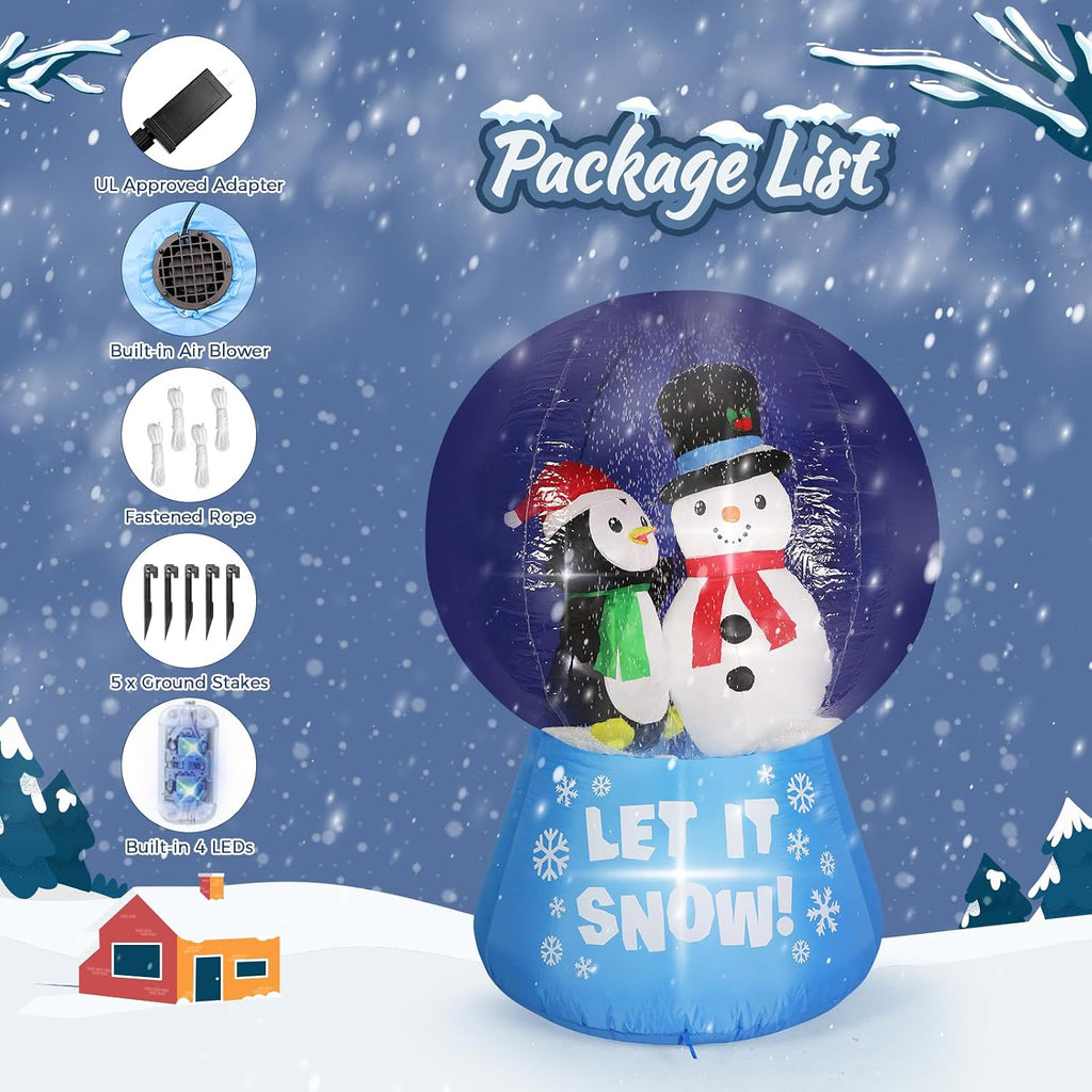 6 FT Christmas Animated Snow Globe Inflatables Snowman Penguin, [2024 Upgraded] Outdoor Decorations with LED Lights