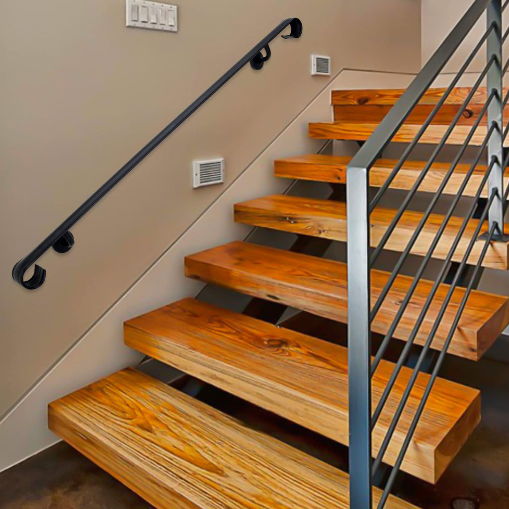 Wall Handrail Wrought Iron, Stair Handrail Safety Non-Slip and Rust Resistant, Wall Mount Handrail Fits 4-5 Steps for